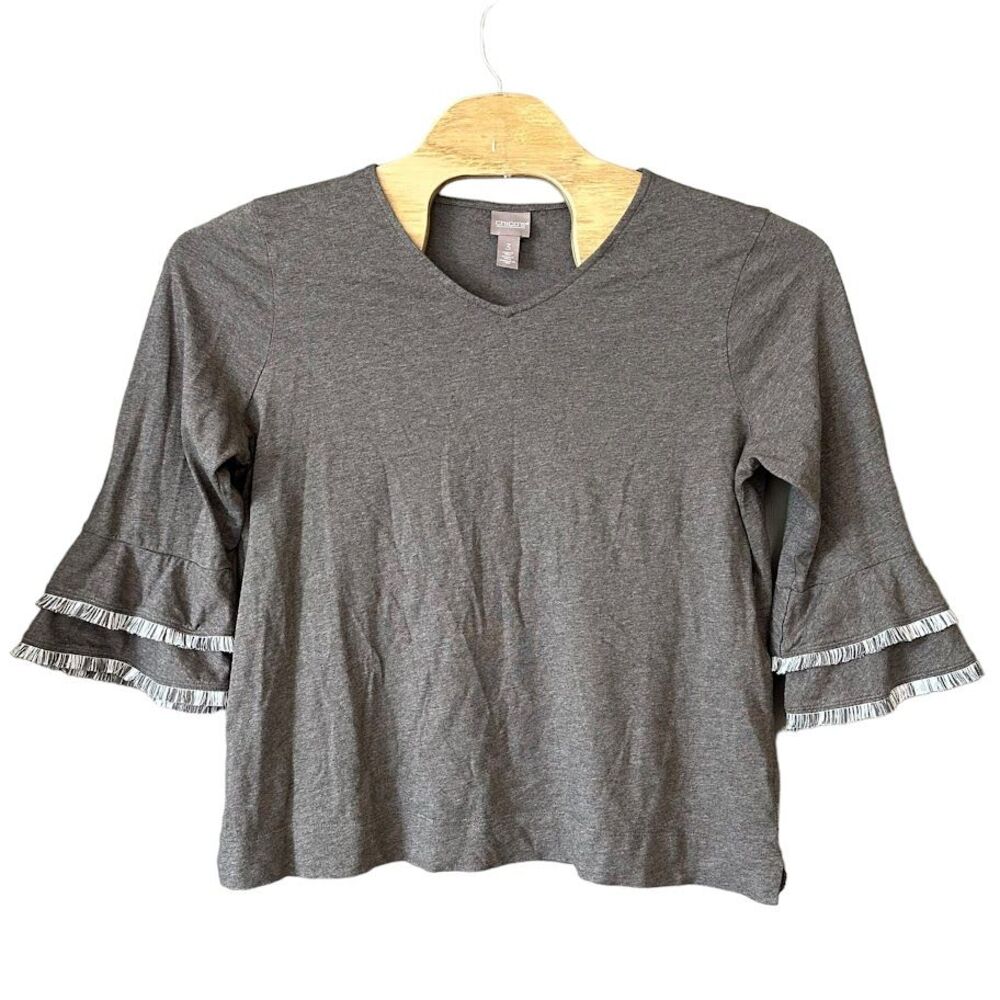 Chico's Brown Fray Hem 3/4 Sleeve Blouse Shirt Womens 3 (XL)